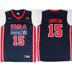 1992 Olympics Team USA 15 Magic Johnson Navy Blue Swingman Jersey 