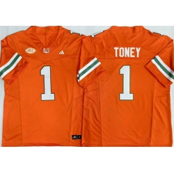 Men Miami Hurricanes  1 Malachi Toney Orange F U S E  Stitched Football Jersey