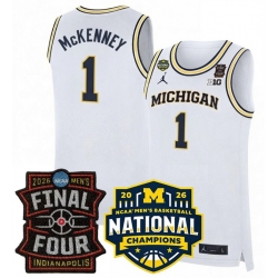 Men Michigan Wolverines  1 Trey McKenney White 2025 26 Final Four   National Champions Patch Stitched Basketball Jersey