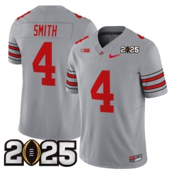 Men's Ohio State Buckeyes #4 Jeremiah Smith Grey 2025 CFP Final Patch F.U.S.E. Vapor Limited Stitched Football Jersey