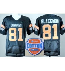 Oklahoma State Cowboys 81 Justin Blackmon Black Pro Combat College Football NCAA Jerseys 2014 AT & T Cotton Bowl Game Patch