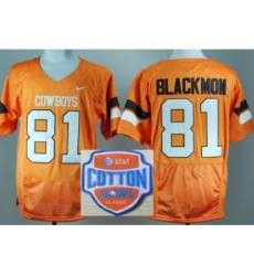 Oklahoma State Cowboys 81 Justin Blackmon Orange Pro Combat College Football NCAA Jerseys 2014 AT & T Cotton Bowl Game Patch