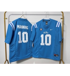 Men Ole Miss Rebels 10 Eli Manning Light Blue F U S E Stitched Jersey
