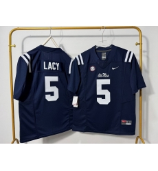 Men Ole Miss Rebels 5 Kewan Lacy Navy Blue F U S E Stitched Jersey