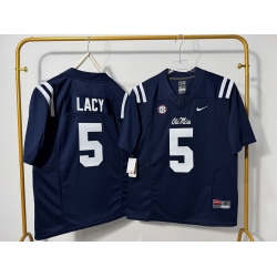 Men Ole Miss Rebels 5 Kewan Lacy Navy Blue F U S E Stitched Jersey