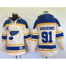 Men St.Louis Blues 91 Vladimir Tarasenko Cream Sawyer Hooded Sweatshirt Stitched NHL Jersey