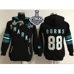 San Jose Sharks 88 Brent Burns Black 2016 Stanley Cup Final Patch Women Old Time Heidi Hoodie NHL Hoodie