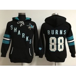 San Jose Sharks 88 Brent Burns Black Women Old Time Heidi Hoodie NHL Hoodie