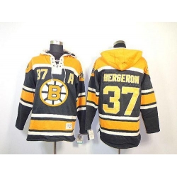 Bruins #37 Patrice Bergeron Black Sawyer Hooded Sweatshirt Stitched NHL Jersey