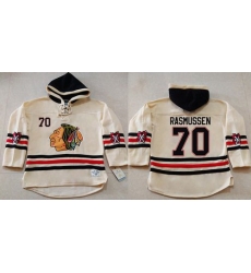 Men Chicago Blackhawks 70 Dennis Rasmussen Cream Heavyweight Pullover Hoodie Stitched NHL Jersey