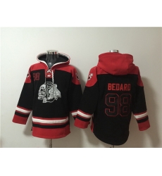 Men Chicago Blackhawks 98 Connor Bedard Black Lace Up Pullover Hoodie