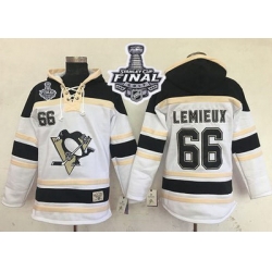 Men Pittsburgh Penguins 66 Mario Lemieux White Sawyer Hooded Sweatshirt 2017 Stanley Cup Final Patch Stitched NHL Jersey