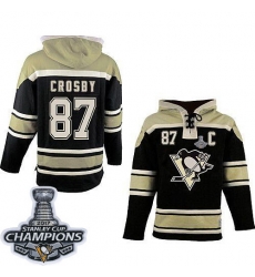 Men Pittsburgh Penguins 87 Sidney Crosby Black Sawyer Hooded Sweatshirt 2017 Stanley Cup Finals Champions Stitched NHL Jersey