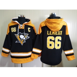 Men Pittsburgh Penguins Mario Lemieux 66 Black Stitched NHL Hoodie