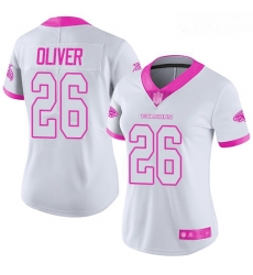 Falcons #26 Isaiah Oliver White Pink Women Stitched Football Limited Rush Fashion Jersey