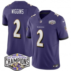 Men Baltimore Ravens 2 Nate Wiggins Purple F U S E 2024 AFC North Division Champions Vapor Limited Football Jersey