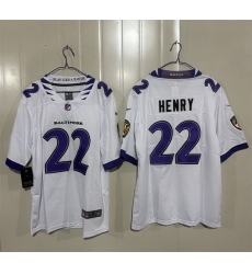 Men Baltimore Ravens 22 Derrick Henry White 2026 Vapor Stitched Limited Football Jersey Men Baltimore Ravens 22 Derrick Henry White 2026 Vapor Stitched Limited Football Jersey