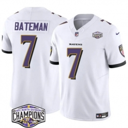 Men Baltimore Ravens 7 Rashod Bateman White F U S E 2024 AFC North Division Champions Vapor Limited Football Jersey