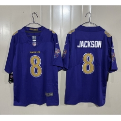 Men Baltimore Ravens  8 Lamar Jackson Purple 2026 Alternate Vapor Stitched Limited Football Jersey