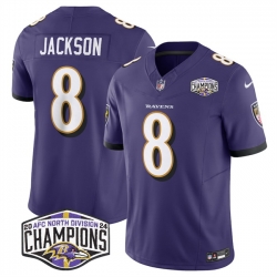 Men Baltimore Ravens 8 Lamar Jackson Purple F U S E 2024 AFC North Division Champions Vapor Limited Football Jersey