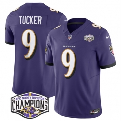 Men Baltimore Ravens 9 Justin Tucker Purple F U S E 2024 AFC North Division Champions Vapor Limited Football Jersey