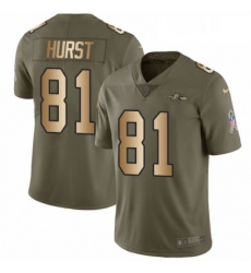 Youth Nike Baltimore Ravens 81 Hayden Hurst Limited Olive Gold Salute to Service NFL Jersey