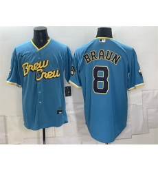 Men Milwaukee Brewers 8 Ryan Braun Powder Blue City Connect Cool Base Stitched Jersey Men Milwaukee Brewers 8 Ryan Braun Powder Blue City Connect Cool Base Stitched Jersey