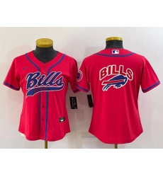 Women Buffalo Bills Red Team Big Logo With Patch Cool Base Stitched Baseball Jersey