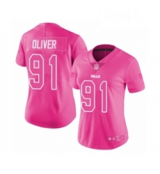 Womens Buffalo Bills 91 Ed Oliver Limited Pink Rush Fashion Football Jersey