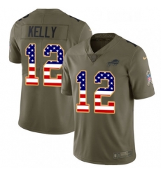 Womens Nike Buffalo Bills 12 Jim Kelly Limited OliveGold 2017 Salute to Service NFL Jersey