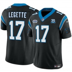 Men Carolina Panthers 17 Xavier Legette Black 2024 With Dradt Patch And 30th Anniversary Patch F U S E  Vapor Limited Stitched Football Jersey