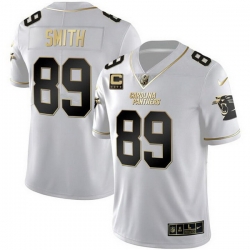 Men Carolina Panthers 89 Steve Smith White Gold With 4 Star C Patch Vapor Limited Stitched Football Jersey