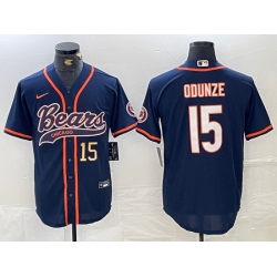 Men Chicago Bears 15 Rome Odunze Navy With Patch Cool Base Stitched Baseball Jersey 3