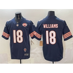 Men Chicago Bears 18 Caleb Williams Navy F U S E  2025 NFC North Champions  26 Illinois Patch Stitched Football Jersey