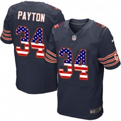 Mens Nike Chicago Bears 34 Walter Payton Elite Navy Blue Home USA Flag Fashion NFL Jersey