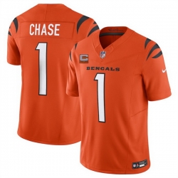 Men Cincinnati Bengals 1 Ja 27Marr Chase Orange 2025 F U S E  With 1 Star C Patch Vapor Untouchable Limited Stitched Football Jersey