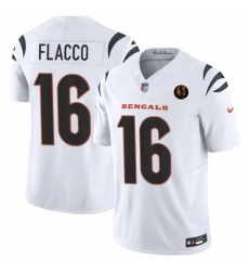 Men Cincinnati Bengals 16 Joe Flacco White 2023 F U S E With John Madden Patch Vapor Limited Stitched Football Jersey Men Cincinnati Bengals 16 Joe Flacco White 2023 F U S E With John Madden Patch Vapor Limited Stitched Football Jersey