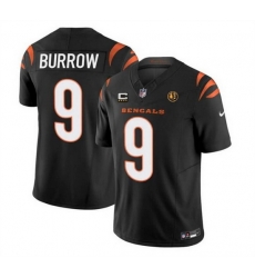 Men Cincinnati Bengals 9 Joe Burrow Black 2023 F U S E  With 4 Star C Patch And John Madden Patch Vapor Limited Stitched Football Jersey