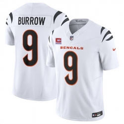 Men Cincinnati Bengals 9 Joe Burrow White 2025 F U S E  With 4 Star C Patch Vapor Untouchable Limited Stitched Football Jersey