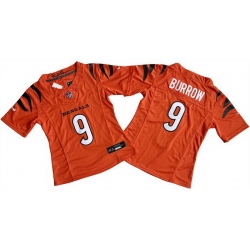 Women Cincinnati Bengals 9 Joe Burrow Orange F U S E  Stitched Vapor Football Jersey 