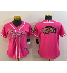 Women Cincinnati Bengals Pink Team Big Logo With Patch Cool Base Stitched Baseball Jersey