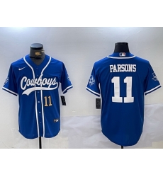 Men Dallas Cowboys 11 Micah Parsons Royal With Patch Cool Base Stitched Baseball Jersey 6