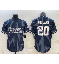 Men Dallas Cowboys 20 Tony Pollard Navy With Patch Cool Base Stitched Baseball Jersey