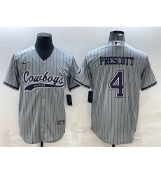 Men Dallas Cowboys 4 Dak Prescott Gray With Patch Cool Base Stitched Baseball Jersey