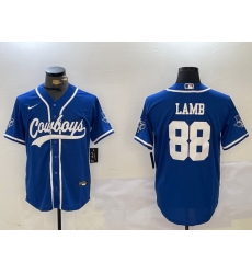 Men Dallas Cowboys 88 CeeDee Lamb Royal With Patch Cool Base Stitched Baseball Jersey 2