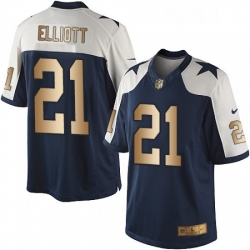 Mens Nike Dallas Cowboys 21 Ezekiel Elliott Limited NavyGold Throwback Alternate NFL Jersey