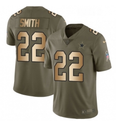 Mens Nike Dallas Cowboys 22 Emmitt Smith Limited OliveGold 2017 Salute to Service NFL Jersey