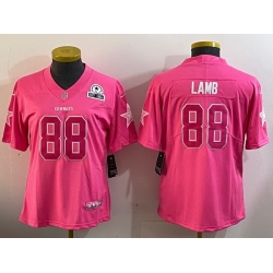 Women Dallas Cowboys 88 CeeDee Lamb Pink Vapor Untouchable Limited Stitched Football Jersey  3