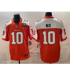 Men Denver Broncos 10 Bo Nix Orange 2024 F U S E  With 3 Time Champions Patch Throwback Vapor Limited Alternate Stitched Football Jersey