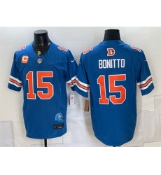 Men Denver Broncos  15 Nik Bonitto Blue F U S E  With 2 Star C Patch Throwback Vapor Limited Stitched Football Jersey